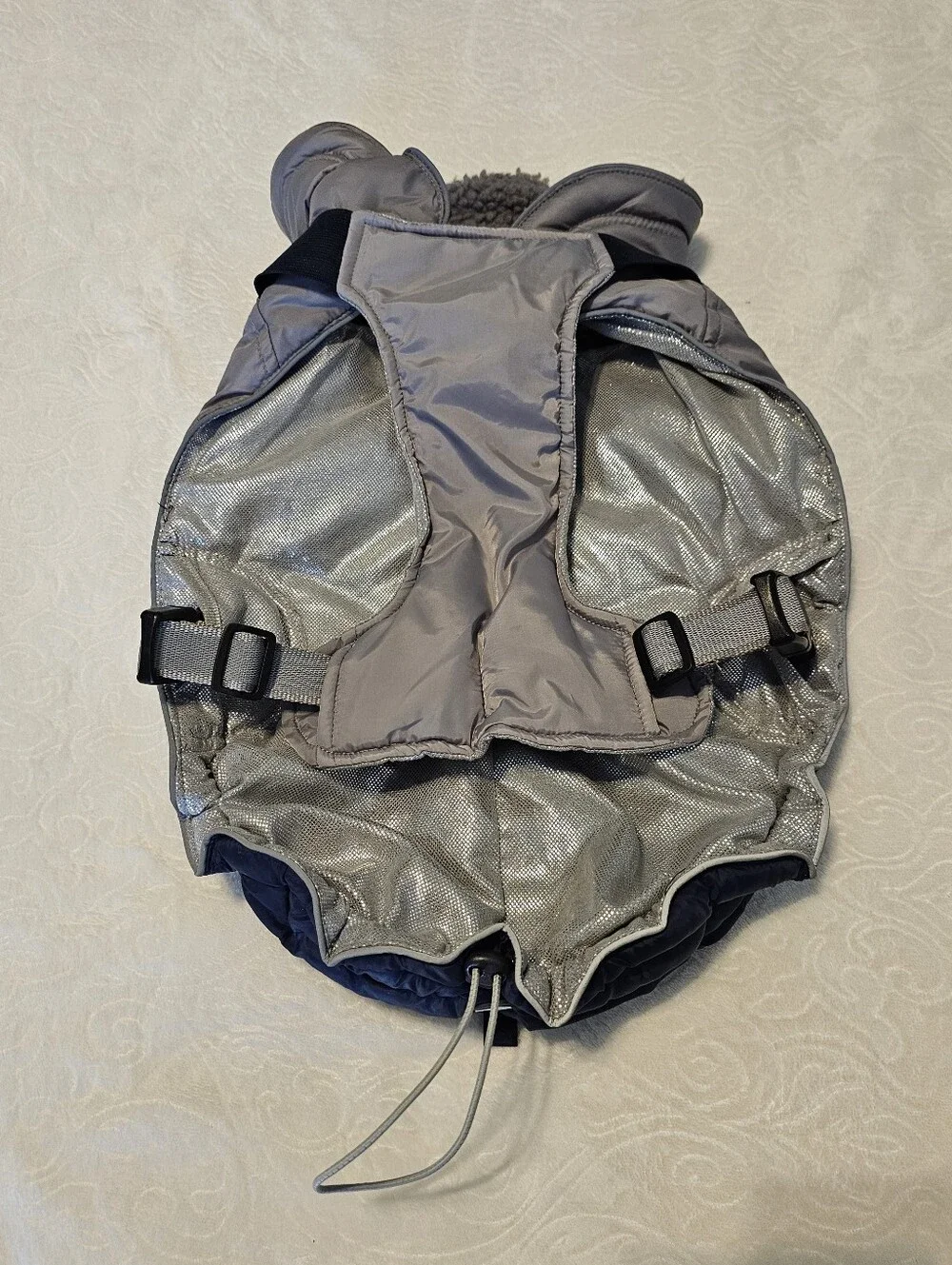 Arcadia Trail Gray Navy Adjustable Insulated Dog Coat - Medium Euc